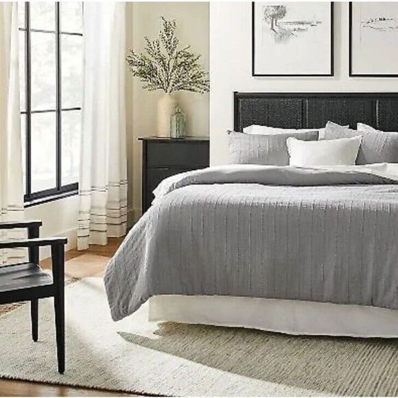 Hearth & Hand Magnolia Duvet Set Gray Striped Washed Loop Full Qu… - Picture 3 of 6